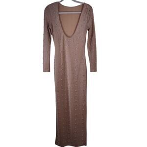 Nude Pearl Embellished Maxi Dress, Fitted, Size Small